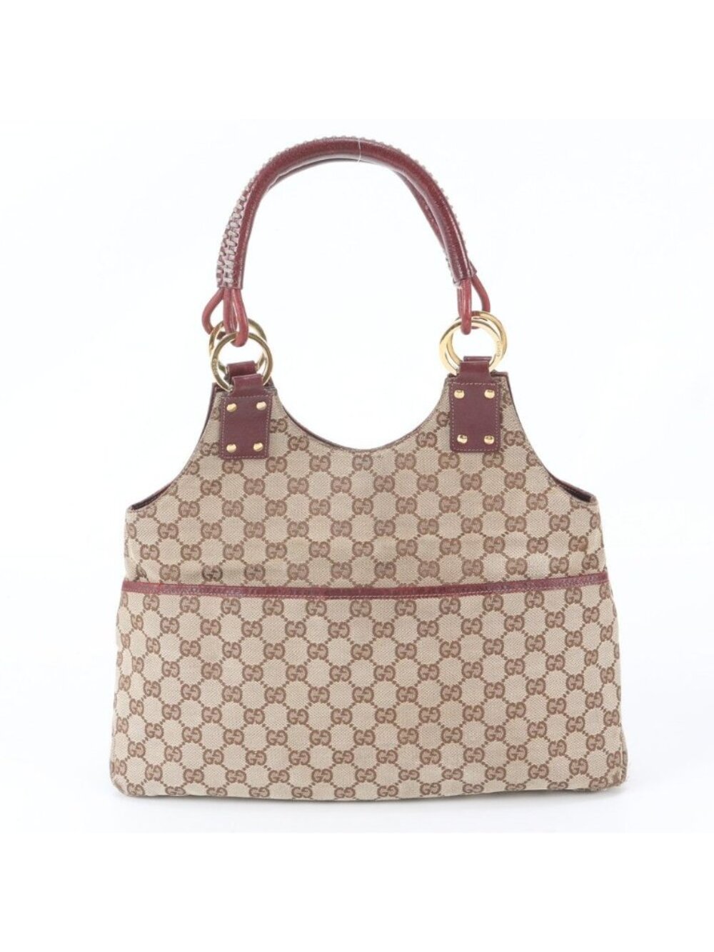 Gucci GG Canvas Leather Tote Bag Shoulder Hand Gold
